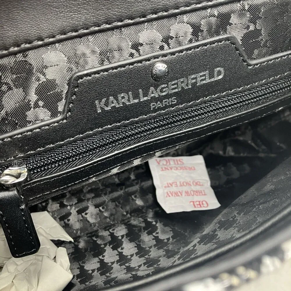 Karl Lagerfeld Paris Tweed Shoulder‎ Bag Womens Black White Chain Flap Spring